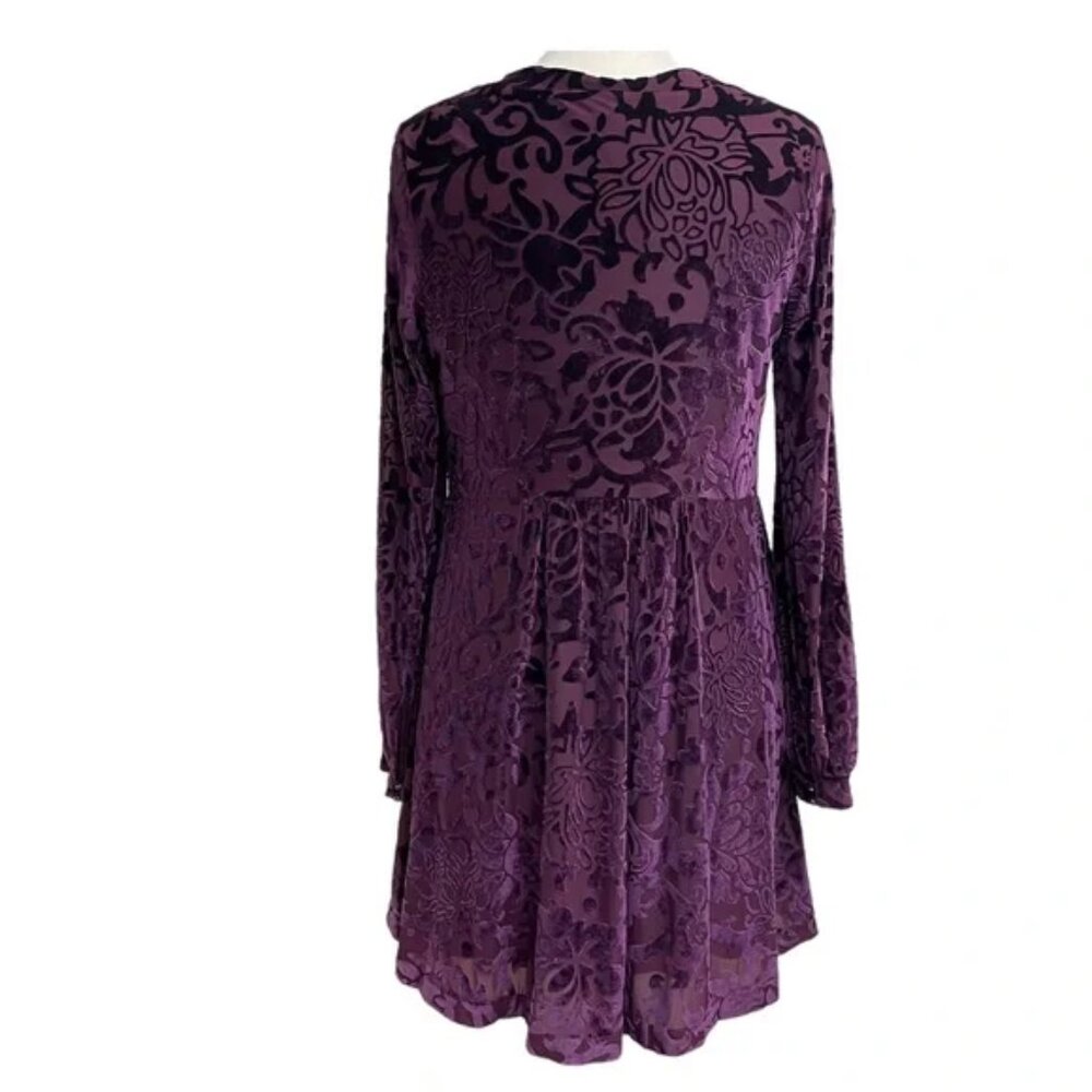 Free People Velvet Burnout Purple Goth Whimsigoth Pockets All Night Long Dress - Picture 3 of 5
